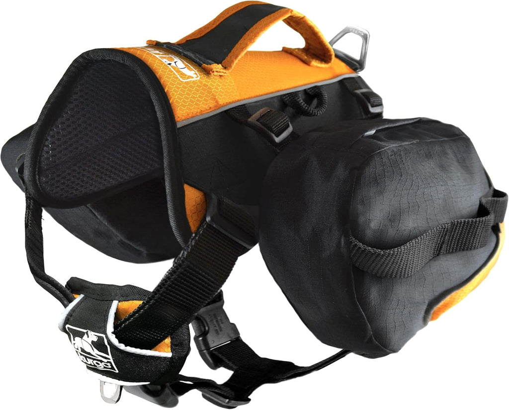 Big Baxter Dog Backpack, Dog Saddlebag, Dog Pack, Adjustable Saddlebag for Hiking, Walking, Running, Camping, Black/Orange