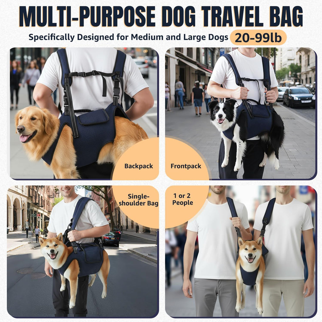 Dog Lift Harness Carrier Backpack - Full Body Sling with Adjustable Straps & Handle, Breathable Support Emergency Rescue Kit for Elderly Injured Arthritic Disabled Medium Large Dogs, 3XL