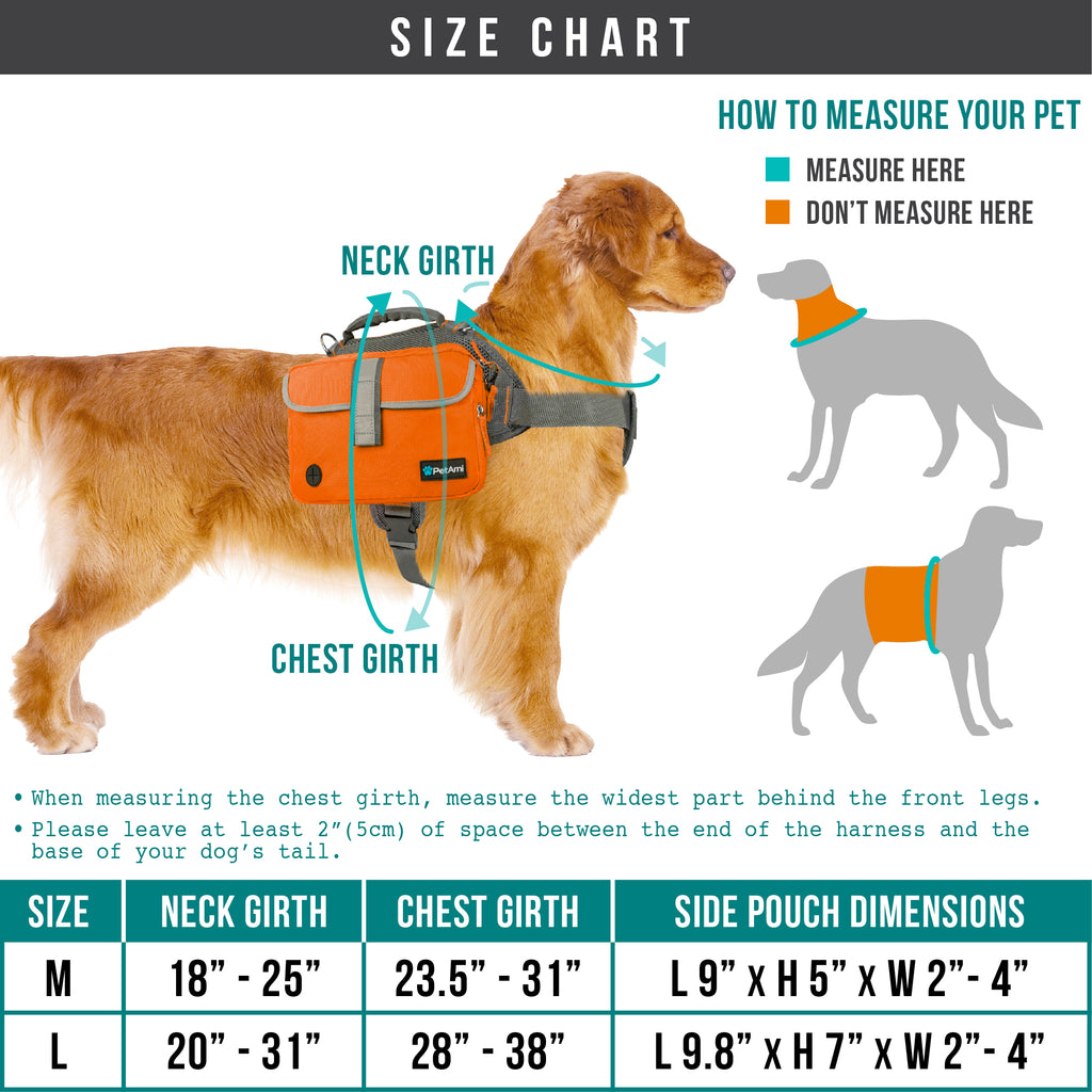Dog Backpack Saddle Bag for Medium Large Dogs, Saddlebag for Dogs to Wear, Harness Saddlebag for Hiking with Reflective Safety Side Pockets, Vest Dog Pack for Camping Travel (Orange, Large)
