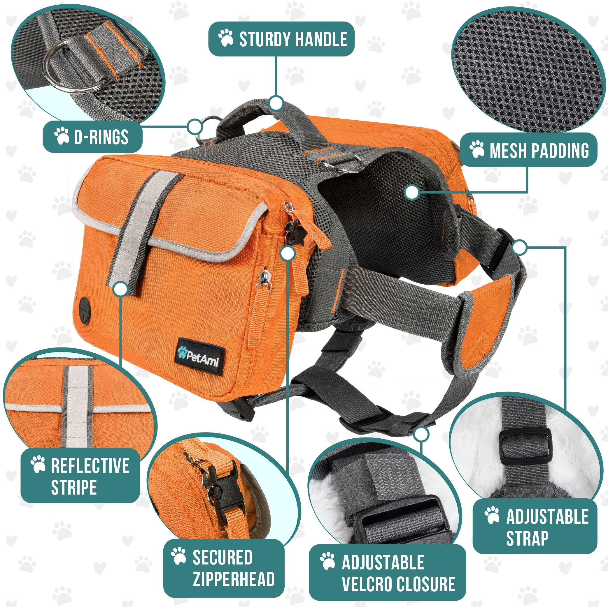 Dog Backpack Saddle Bag for Medium Large Dogs, Saddlebag for Dogs to Wear, Harness Saddlebag for Hiking with Reflective Safety Side Pockets, Vest Dog Pack for Camping Travel (Orange, Large)