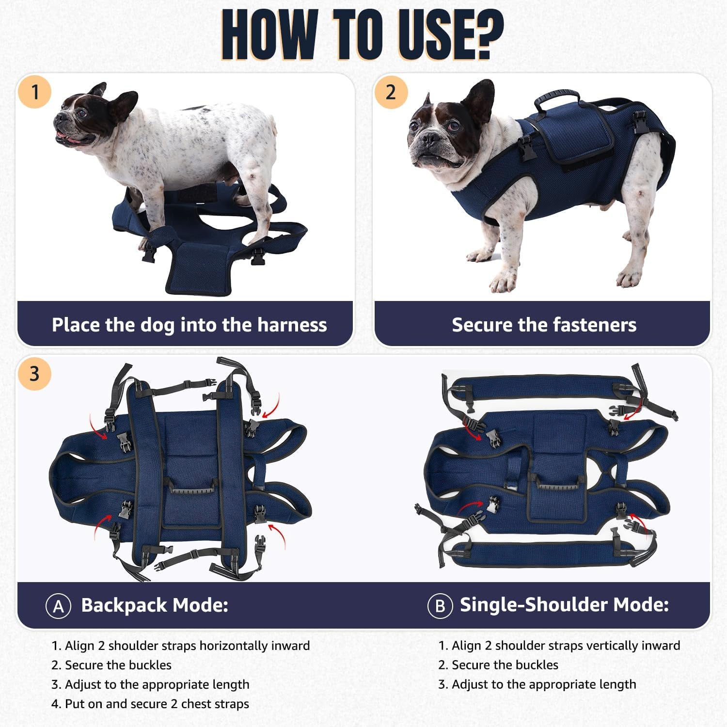 Dog Lift Harness Carrier Backpack - Full Body Sling with Adjustable Straps & Handle, Breathable Support Emergency Rescue Kit for Elderly Injured Arthritic Disabled Medium Large Dogs, 3XL