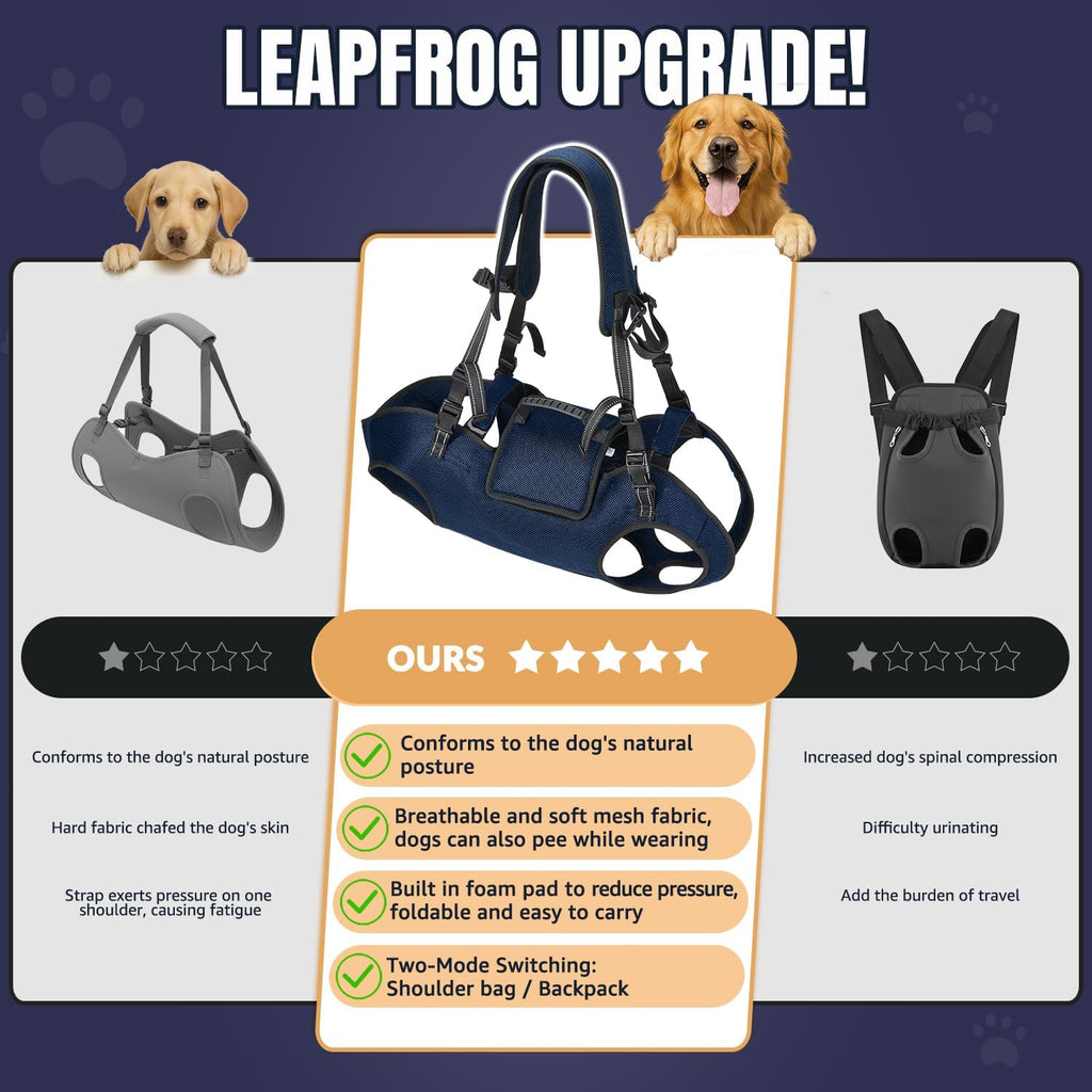Dog Lift Harness Carrier Backpack - Full Body Sling with Adjustable Straps & Handle, Breathable Support Emergency Rescue Kit for Elderly Injured Arthritic Disabled Medium Large Dogs, 3XL