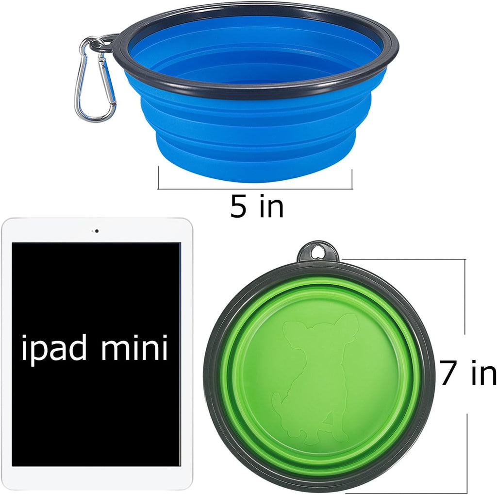 2-Pack Extra Large Size Collapsible Dog Bowl, Foldable Expandable Cup Dish for Pet Cat Food Water Feeding Portable Travel Bowl Blue and Green