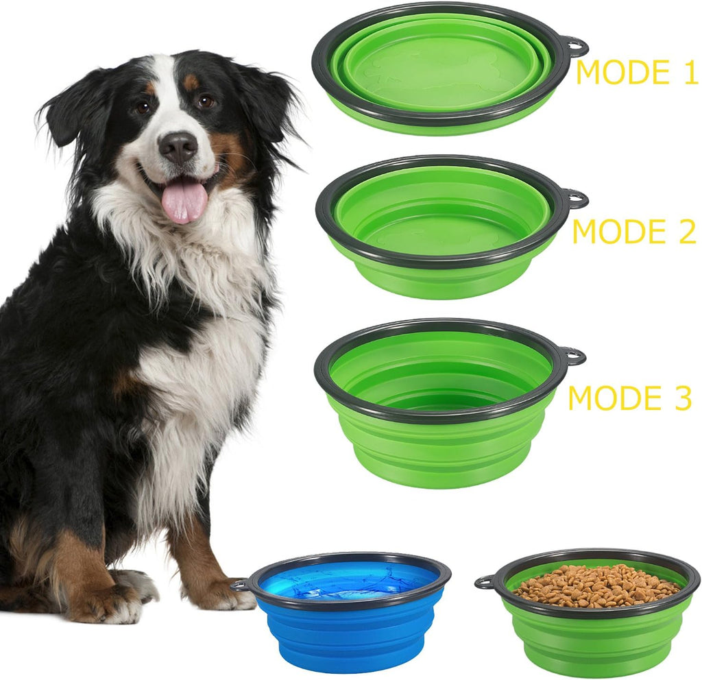 2-Pack Extra Large Size Collapsible Dog Bowl, Foldable Expandable Cup Dish for Pet Cat Food Water Feeding Portable Travel Bowl Blue and Green