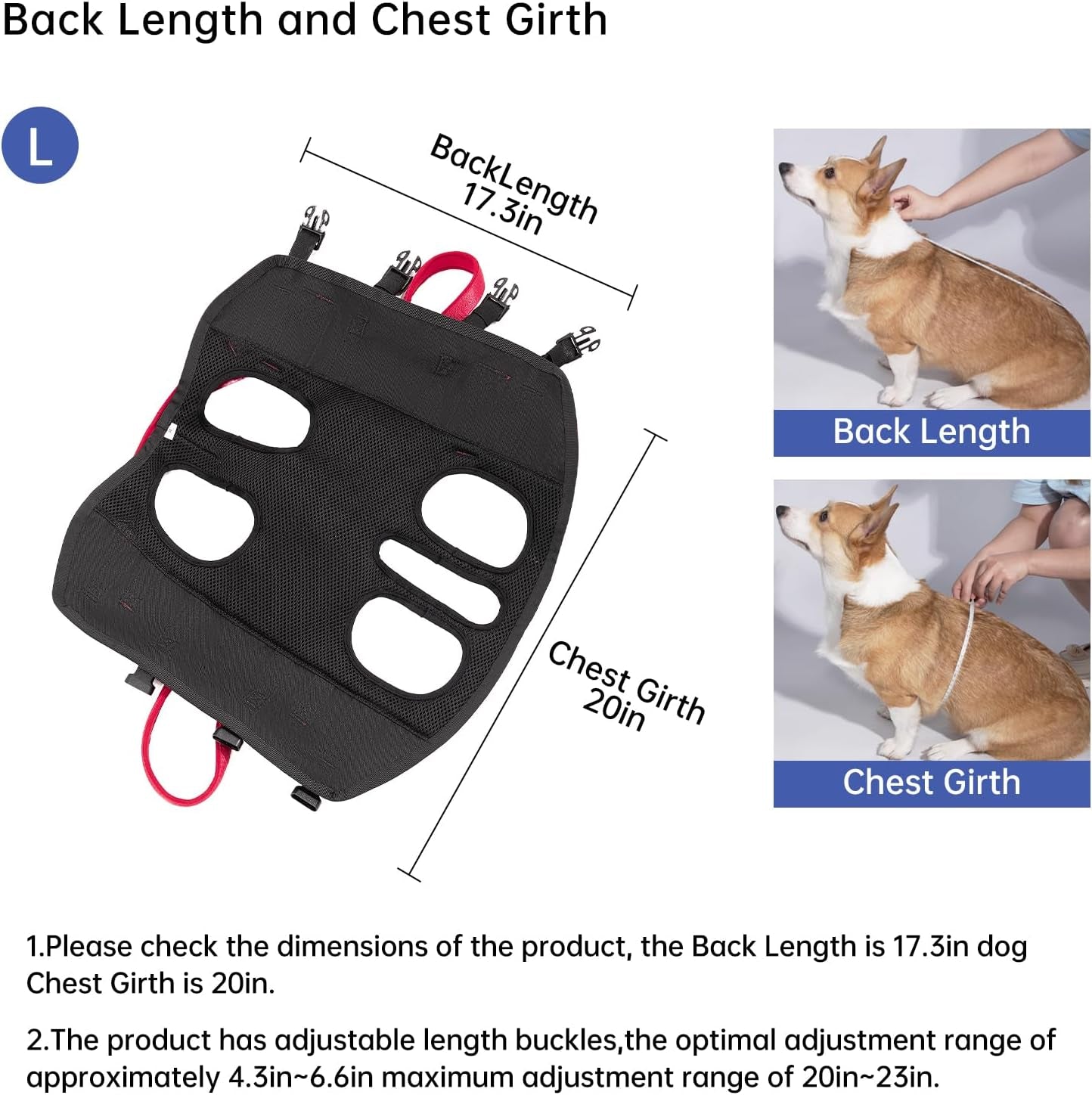 Dog Emergency Rescue Sling - Lightweight Packable Lift Harness with Handle - Safe Transport for Small Medium Dogs - Ideal for Hiking Skiing（18.5-29.5Lbs）